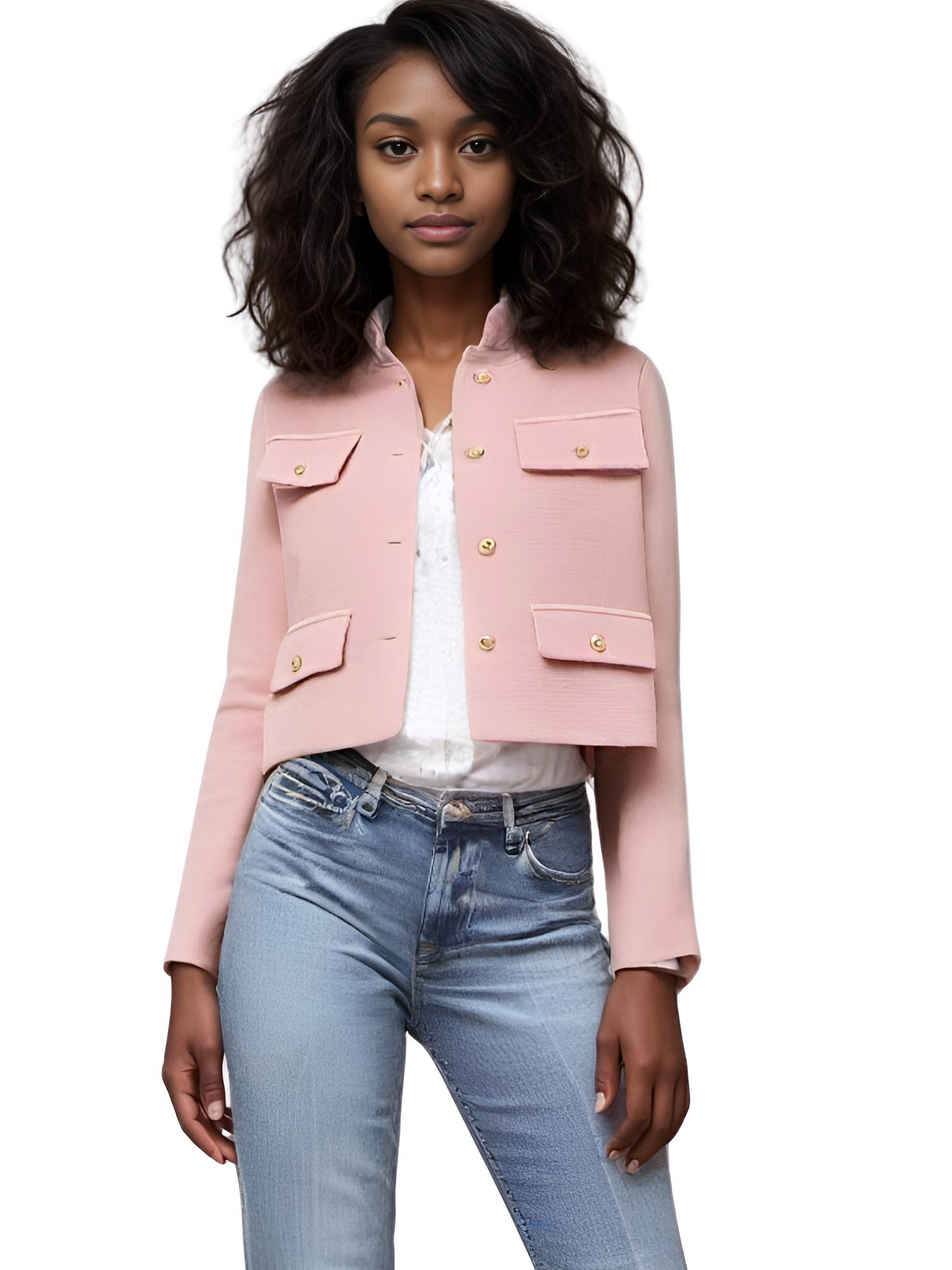 Women's Button Cropped Jacket Demi-Season Short Coats Elegant Women's Coat, Drestiny, Jackets, Long Sleeves, United States, USA, Australia, New Zealand, United Kingdom, UK, XS, 2, S, 4, M, 6, L, 8, 10, Brown-Green, Beige, Black, Pink, Navy, Red, crop jacket for women, women's cropped jacket, short jackets for women, shopdrestiny.com