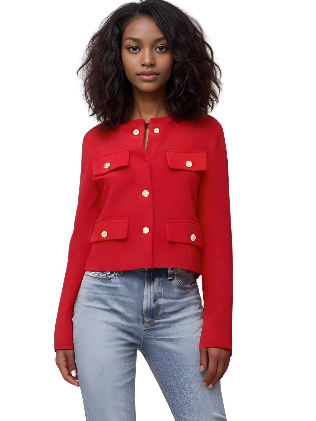 Women's Button Cropped Jacket Demi-Season Short Coats Elegant Women's Coat, Drestiny, Jackets, Long Sleeves, United States, USA, Australia, New Zealand, United Kingdom, UK, XS, 2, S, 4, M, 6, L, 8, 10, Brown-Green, Beige, Black, Pink, Navy, Red, crop jacket for women, women's cropped jacket, short jackets for women, shopdrestiny.com