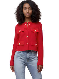 Thumbnail for Women's Button Cropped Jacket Demi-Season Short Coats Elegant Women's Coat, Drestiny, Jackets, Long Sleeves, United States, USA, Australia, New Zealand, United Kingdom, UK, XS, 2, S, 4, M, 6, L, 8, 10, Brown-Green, Beige, Black, Pink, Navy, Red, crop jacket for women, women's cropped jacket, short jackets for women, shopdrestiny.com