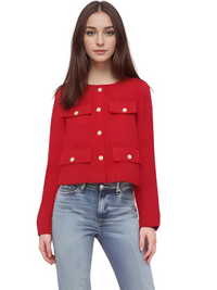 Thumbnail for Women's Button Cropped Jacket Demi-Season Short Coats Elegant Women's Coat, Drestiny, Jackets, Long Sleeves, United States, USA, Australia, New Zealand, United Kingdom, UK, XS, 2, S, 4, M, 6, L, 8, 10, Brown-Green, Beige, Black, Pink, Navy, Red, crop jacket for women, women's cropped jacket, short jackets for women, shopdrestiny.com