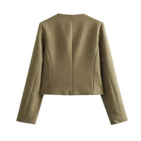 Thumbnail for Women's Button Cropped Jacket Demi-Season Short Coats Elegant Women's Coat, Drestiny, Jackets, Long Sleeves, United States, USA, Australia, New Zealand, United Kingdom, UK, XS, 2, S, 4, M, 6, L, 8, 10, Brown-Green, Beige, Black, Pink, Navy, Red, crop jacket for women, women's cropped jacket, short jackets for women, shopdrestiny.com