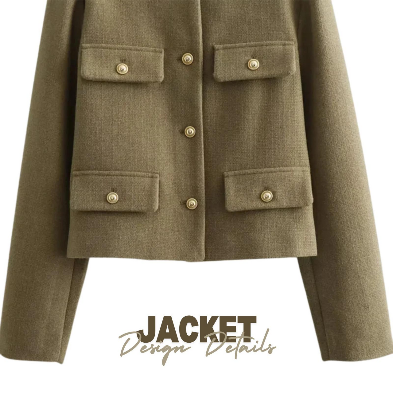 Women's Button Cropped Jacket Demi-Season Short Coats Elegant Women's Coat, Drestiny, Jackets, Long Sleeves, United States, USA, Australia, New Zealand, United Kingdom, UK, XS, 2, S, 4, M, 6, L, 8, 10, Brown-Green, Beige, Black, Pink, Navy, Red, crop jacket for women, women's cropped jacket, short jackets for women, shopdrestiny.com
