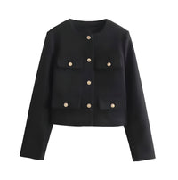 Thumbnail for Women's Button Cropped Jacket Demi-Season Short Coats Elegant Women's Coat, Drestiny, Jackets, Long Sleeves, United States, USA, Australia, New Zealand, United Kingdom, UK, XS, 2, S, 4, M, 6, L, 8, 10, Brown-Green, Beige, Black, Pink, Navy, Red, crop jacket for women, women's cropped jacket, short jackets for women, shopdrestiny.com