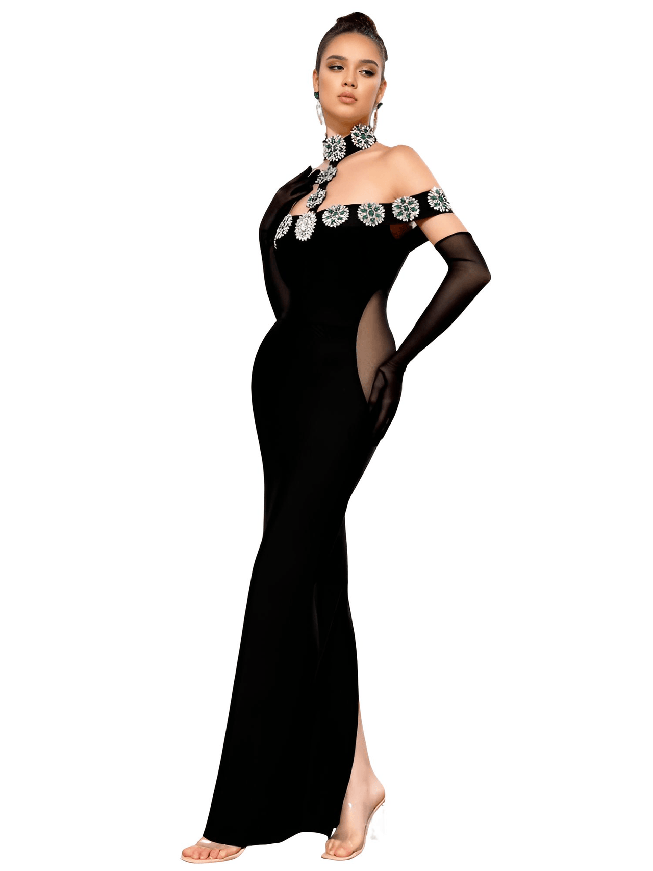 Women's Celebrity Sexy Diamonds Dress Crystal Black Maxi Long Bodycon Elegant Evening Club Party Dress -, Dress , Drestiny , 10, 2, 4, 6, 8, Ankle Length Dresses, Australia, Black, FR, Green, L, Long Sleeves, M, Maxi Dresses, New Zealand, Off Shoulder, S, Silver, United Kingdom, United States, XS , Drestiny , www.shopdrestiny.com