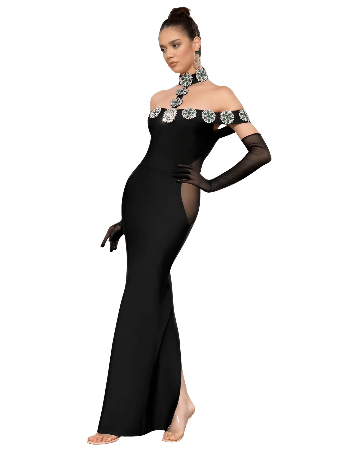 Women's Celebrity Sexy Diamonds Dress Crystal Black Maxi Long Bodycon Elegant Evening Club Party Dress -, Dress , Drestiny , 10, 2, 4, 6, 8, Ankle Length Dresses, Australia, Black, FR, Green, L, Long Sleeves, M, Maxi Dresses, New Zealand, Off Shoulder, S, Silver, United Kingdom, United States, XS , Drestiny , www.shopdrestiny.com