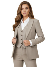Thumbnail for Woman wearing a three-piece suit with a white shirt on a white background