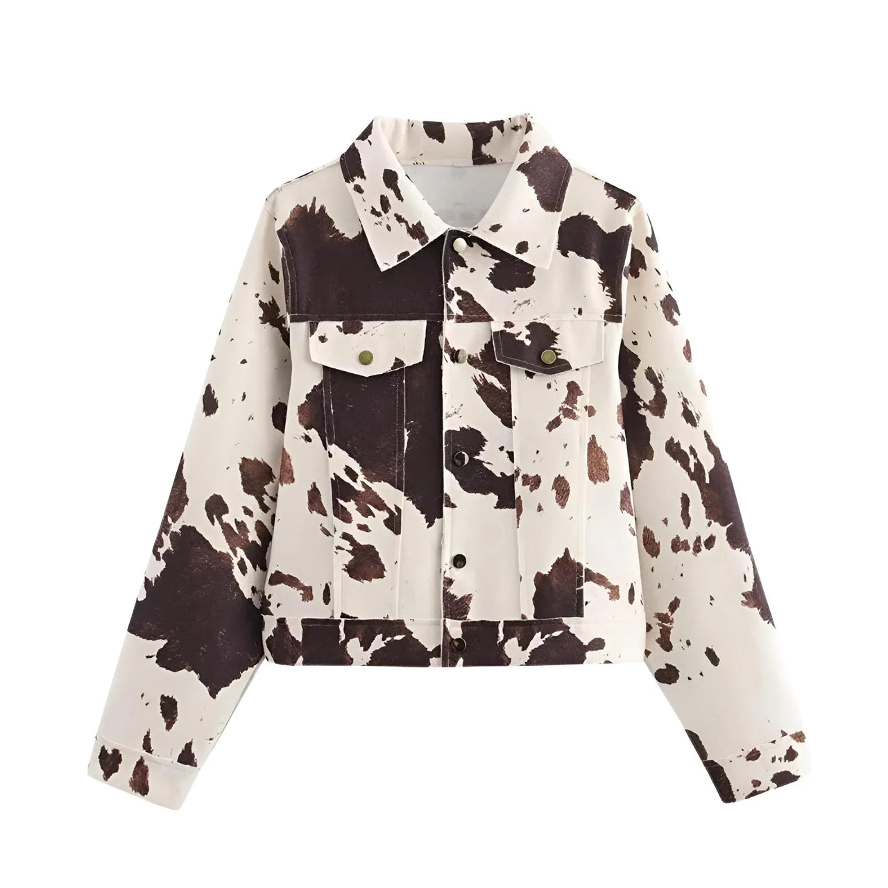 Women's Cowhide Print Jacket Retro Lapel Long Sleeve Elegant Women's Jacket, Drestiny, Jackets, S, M, L, Beige, Brown, Dark Brown, United States, USA, Canada, Australia, New Zealand, United Kingdom, UK, Cow print jacket, cow print denim jacket, Western cowhide jacket, shopdrestiny.com