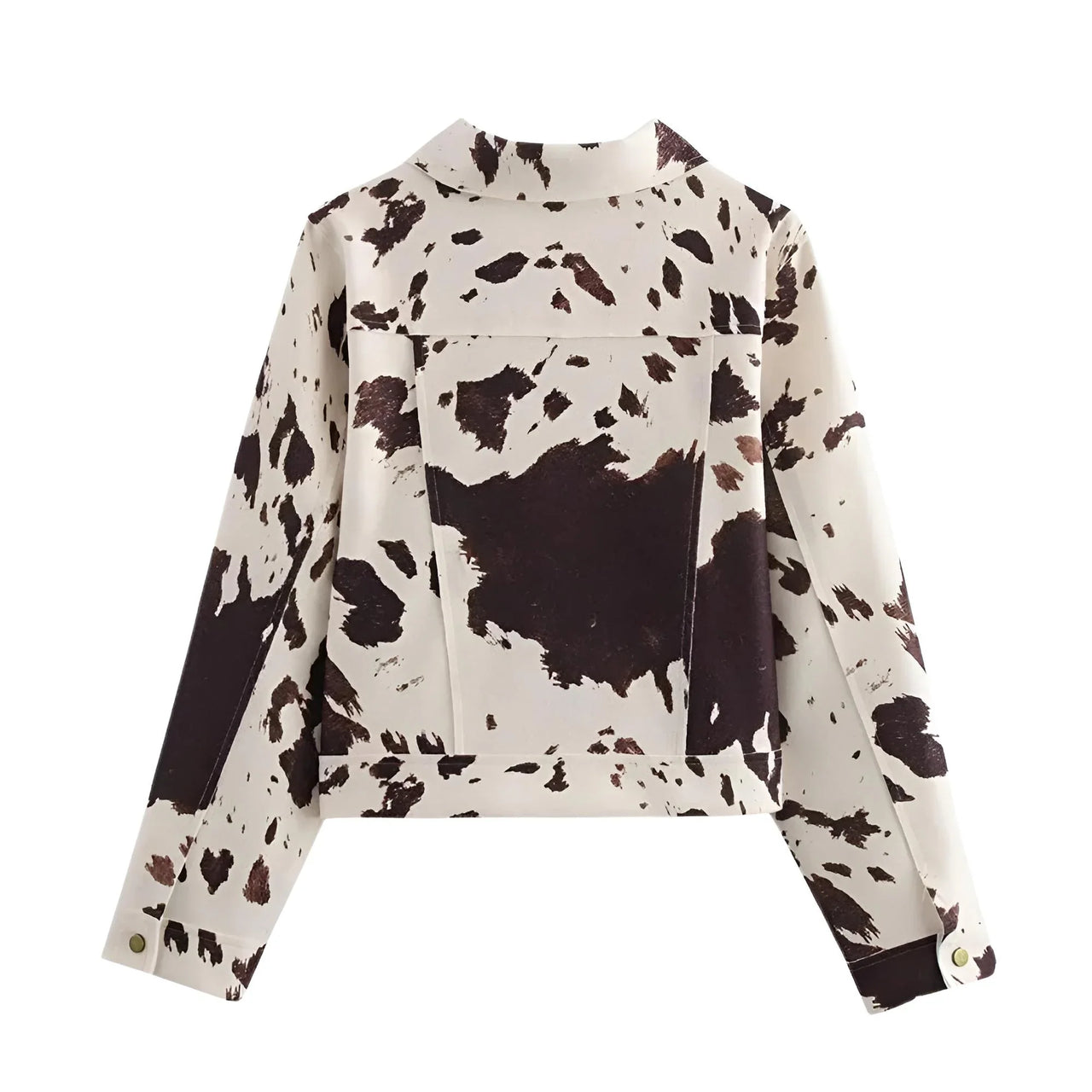 Women's Cowhide Print Jacket Retro Lapel Long Sleeve Elegant Women's Jacket, Drestiny, Jackets, S, M, L, Beige, Brown, Dark Brown, United States, USA, Canada, Australia, New Zealand, United Kingdom, UK, Cow print jacket, cow print denim jacket, Western cowhide jacket, shopdrestiny.com