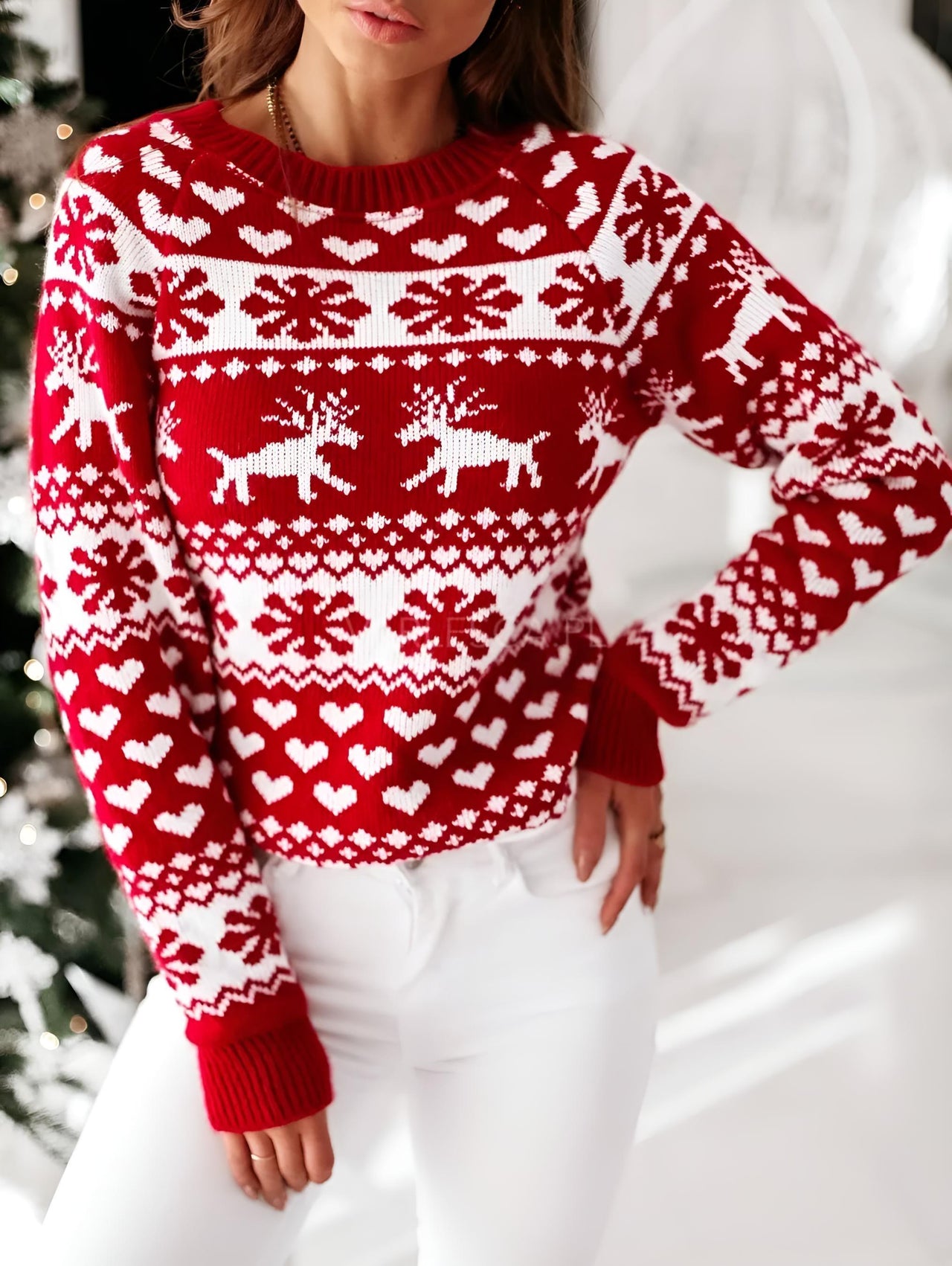 Women's Christmas Sweaters Winter Pullover Tops Casual Long Sleeve Print Knitted Sweater Women Clothes, Drestiny, Sweaters, Pullovers, United States, Canada, Australia, New Zealand, United Kingdom, Long Sleeves, S, M, L, XL, XXL, 2XL, 4, 6, 8, 10, 12, Red, White, shopdrestiny.com