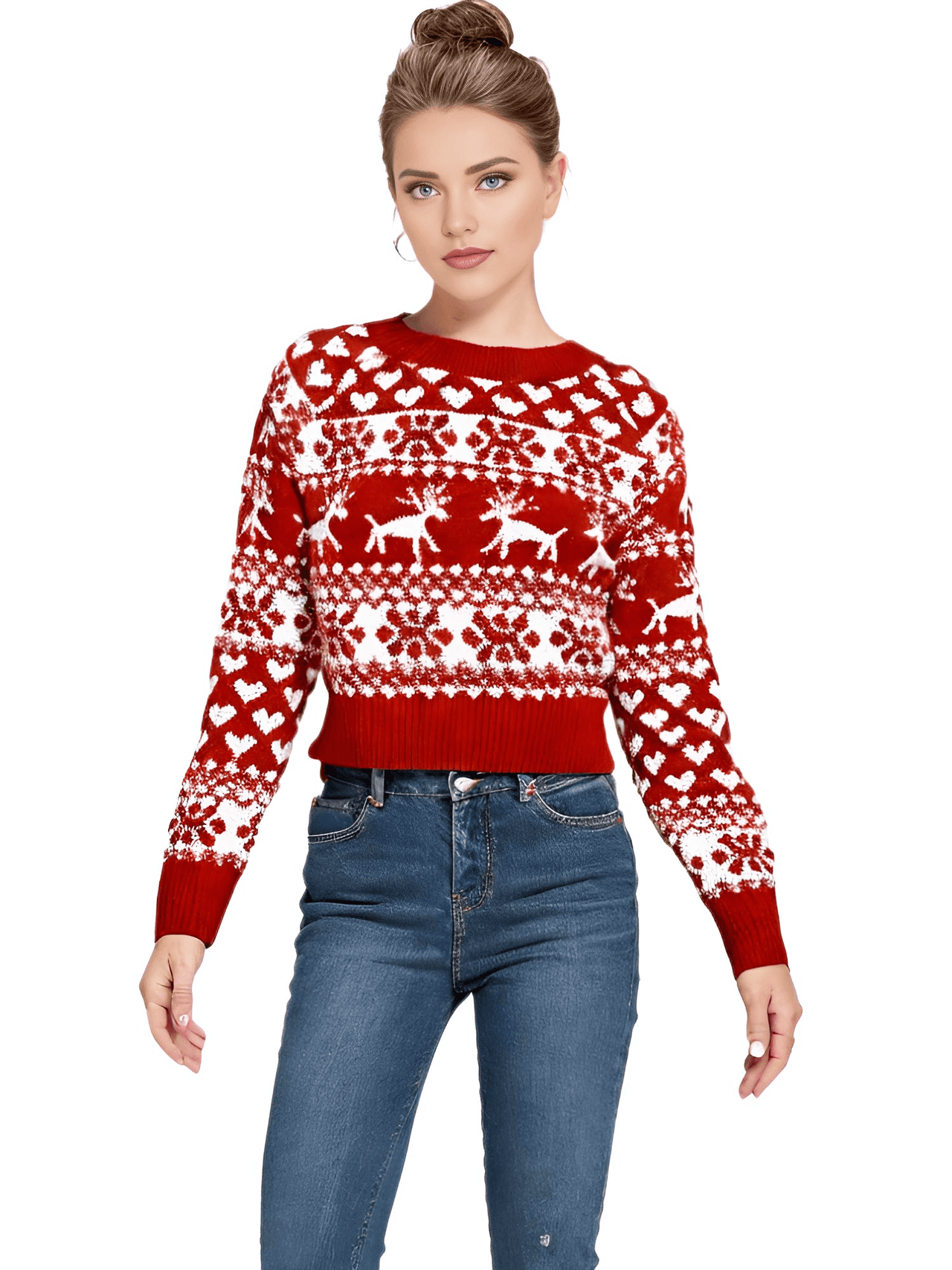 Women's Christmas Sweaters Winter Pullover Tops Casual Long Sleeve Print Knitted Sweater Women Clothes, Drestiny, Sweaters, Pullovers, United States, Canada, Australia, New Zealand, United Kingdom, Long Sleeves, S, M, L, XL, XXL, 2XL, 4, 6, 8, 10, 12, Red, White, shopdrestiny.com