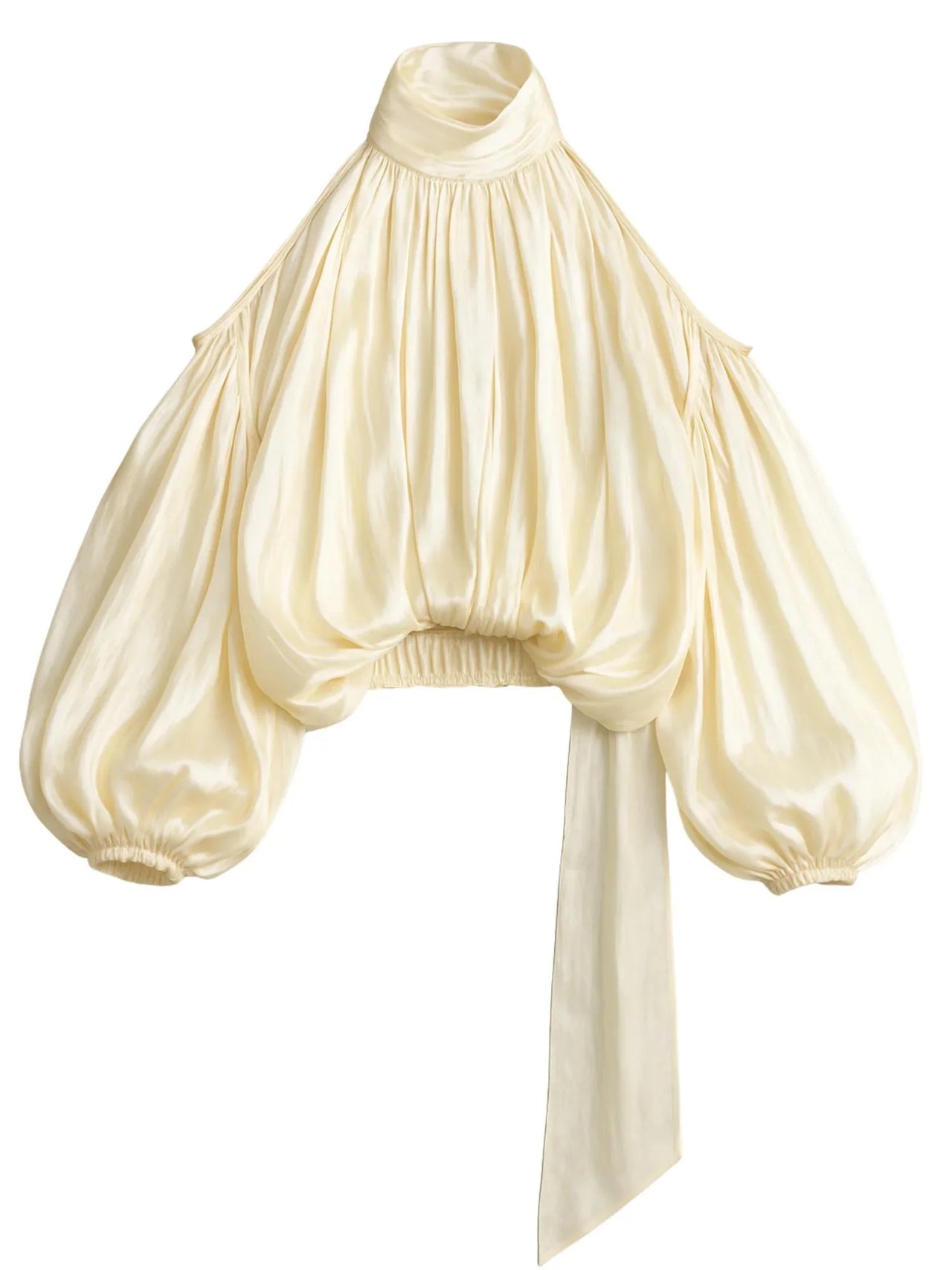 Women's Cold Shoulder Puff Blouse O Neck Minimalist Shirts Female Fashion Stylish Clothes