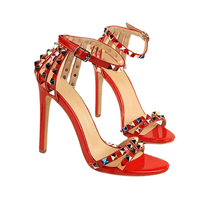 Thumbnail for Women's Color Rivet Sandals Roman Style Heeled Sandals Hollow Out High Heels Stiletto Sexy Party Shoes Sandals, Drestiny, Heels, High Heels, Sandals, Stilettos, United States, USA, Australia, New Zealand, United Kingdom, UK, 4, 5, 6, 6.5, 7, 8, 9, Champagne, Black, Red, White, Bronze, Silver, Nude, rivet sandals women, studded sandals for women, women's leather rivet sandals, studded sandals women uk, ladies rivet detail sandals, shopdrestiny.com
