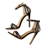 Thumbnail for Women's Color Rivet Sandals Roman Style Heeled Sandals Hollow Out High Heels Stiletto Sexy Party Shoes Sandals, Drestiny, Heels, High Heels, Sandals, Stilettos, United States, USA, Australia, New Zealand, United Kingdom, UK, 4, 5, 6, 6.5, 7, 8, 9, Champagne, Black, Red, White, Bronze, Silver, Nude, rivet sandals women, studded sandals for women, women's leather rivet sandals, studded sandals women uk, ladies rivet detail sandals, shopdrestiny.com