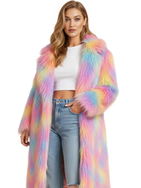 Thumbnail for Women's Colorful Long Faux-Fur Coat Furry Jacket Mongolian Fur Faux Coat New In Coats & Jackets