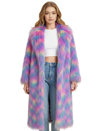 Thumbnail for Women's Colorful Long Faux-Fur Coat Furry Jacket Mongolian Fur Faux Coat New In Coats & Jackets