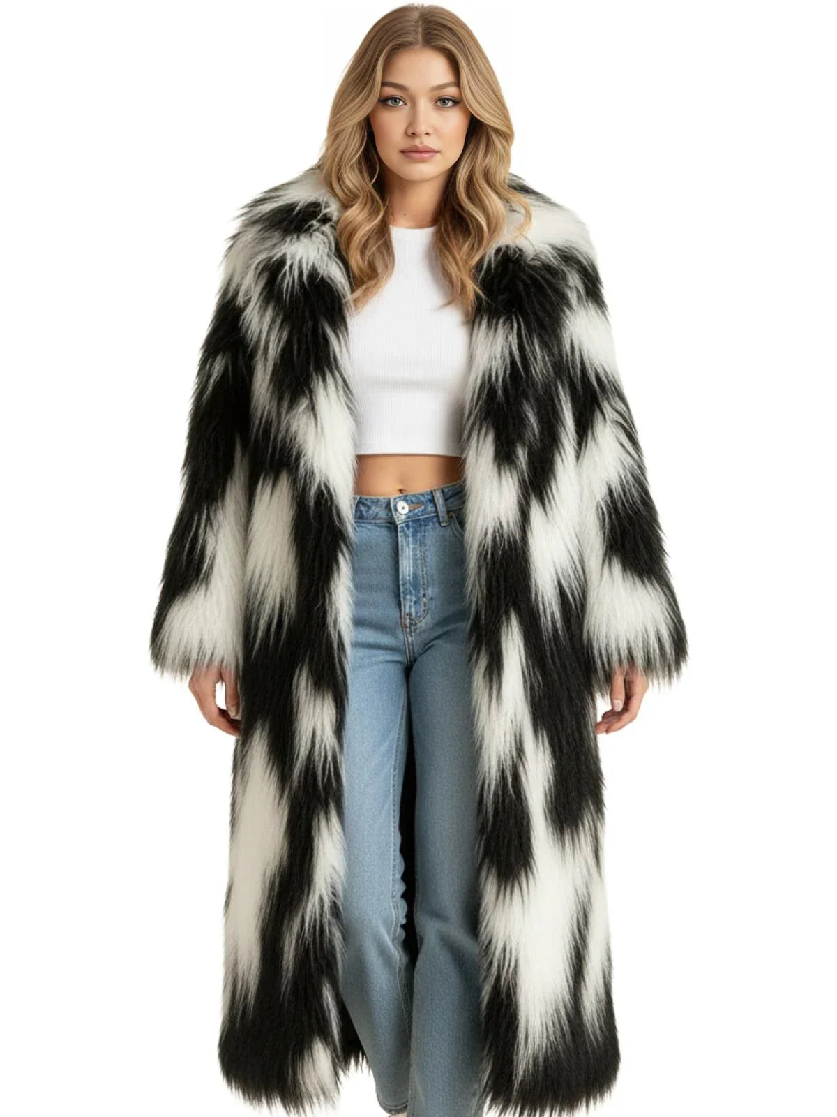 Women's Colorful Long Faux-Fur Coat Furry Jacket Mongolian Fur Faux Coat New In Coats & Jackets