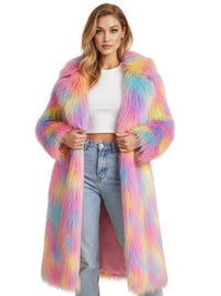 Thumbnail for Women's Colorful Long Faux-Fur Coat Furry Jacket Mongolian Fur Faux Coat New In Coats & Jackets