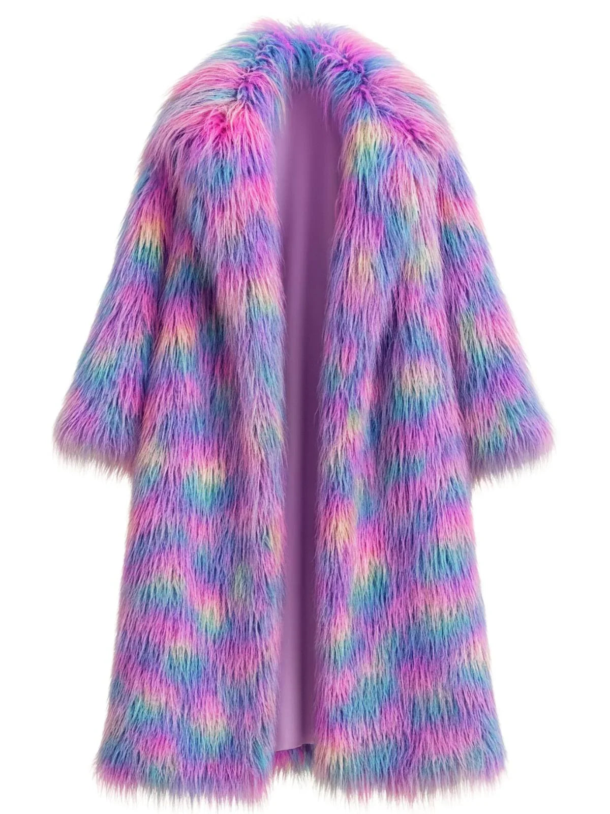 Women's Colorful Long Faux-Fur Coat Furry Jacket Mongolian Fur Faux Coat New In Coats & Jackets