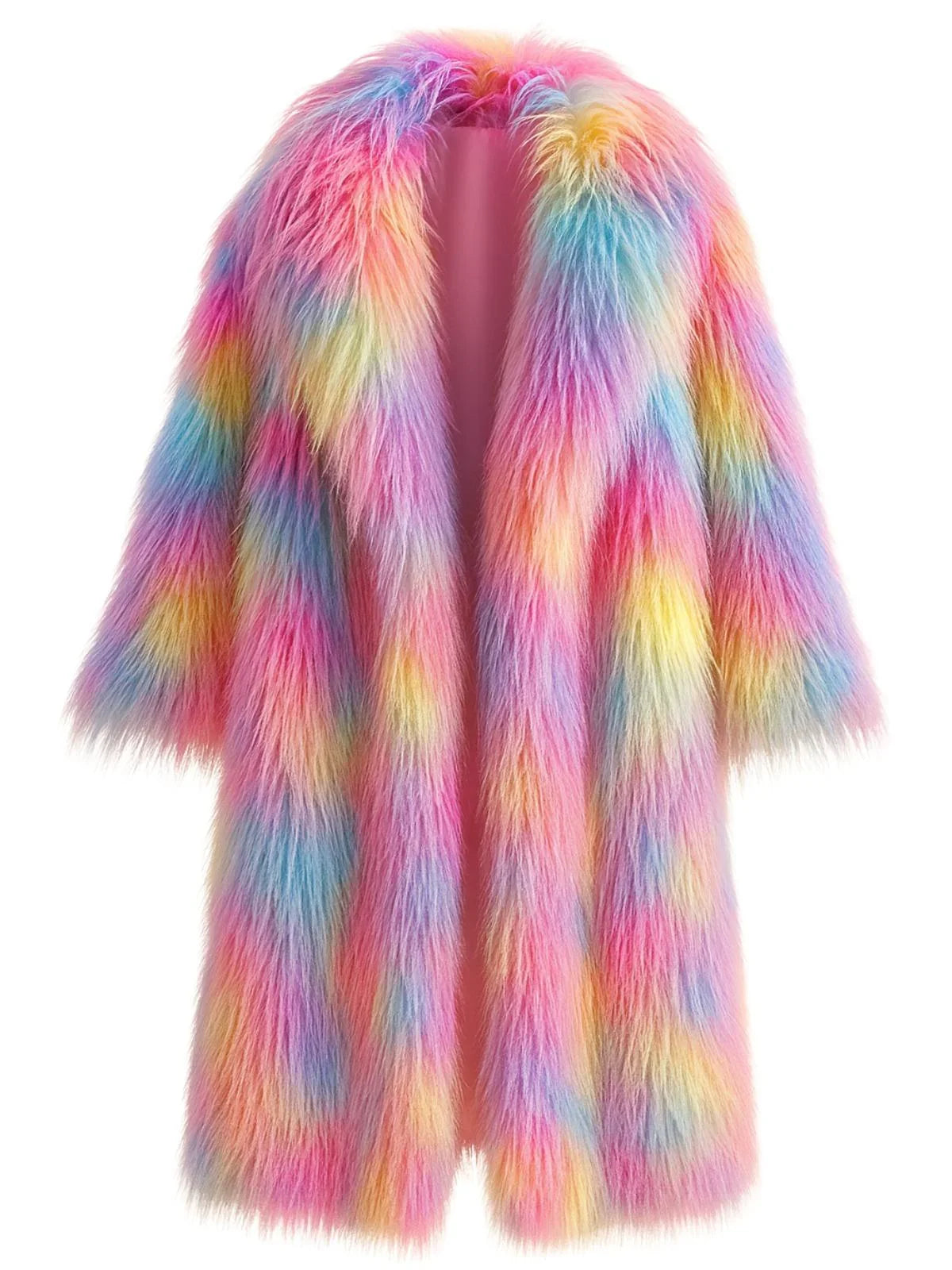 Women's Colorful Long Faux-Fur Coat Furry Jacket Mongolian Fur Faux Coat New In Coats & Jackets