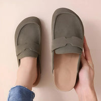 Thumbnail for Pair of olive green Birkenstock style suede sandals on a white background