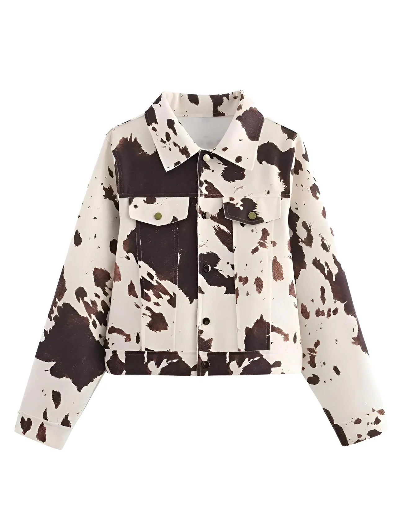 Cow print jacket on a white background
