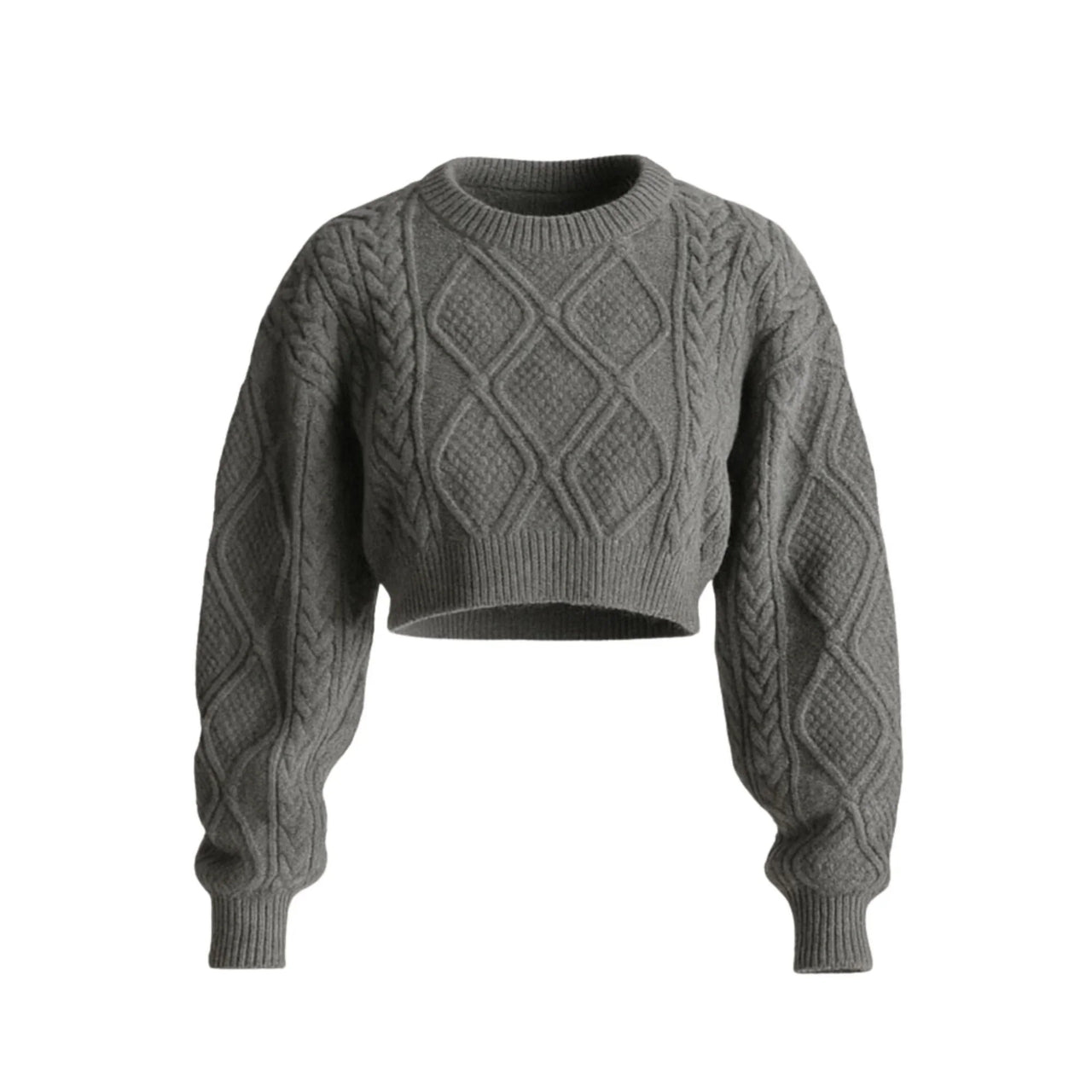 Grey argyle sweater on a white background