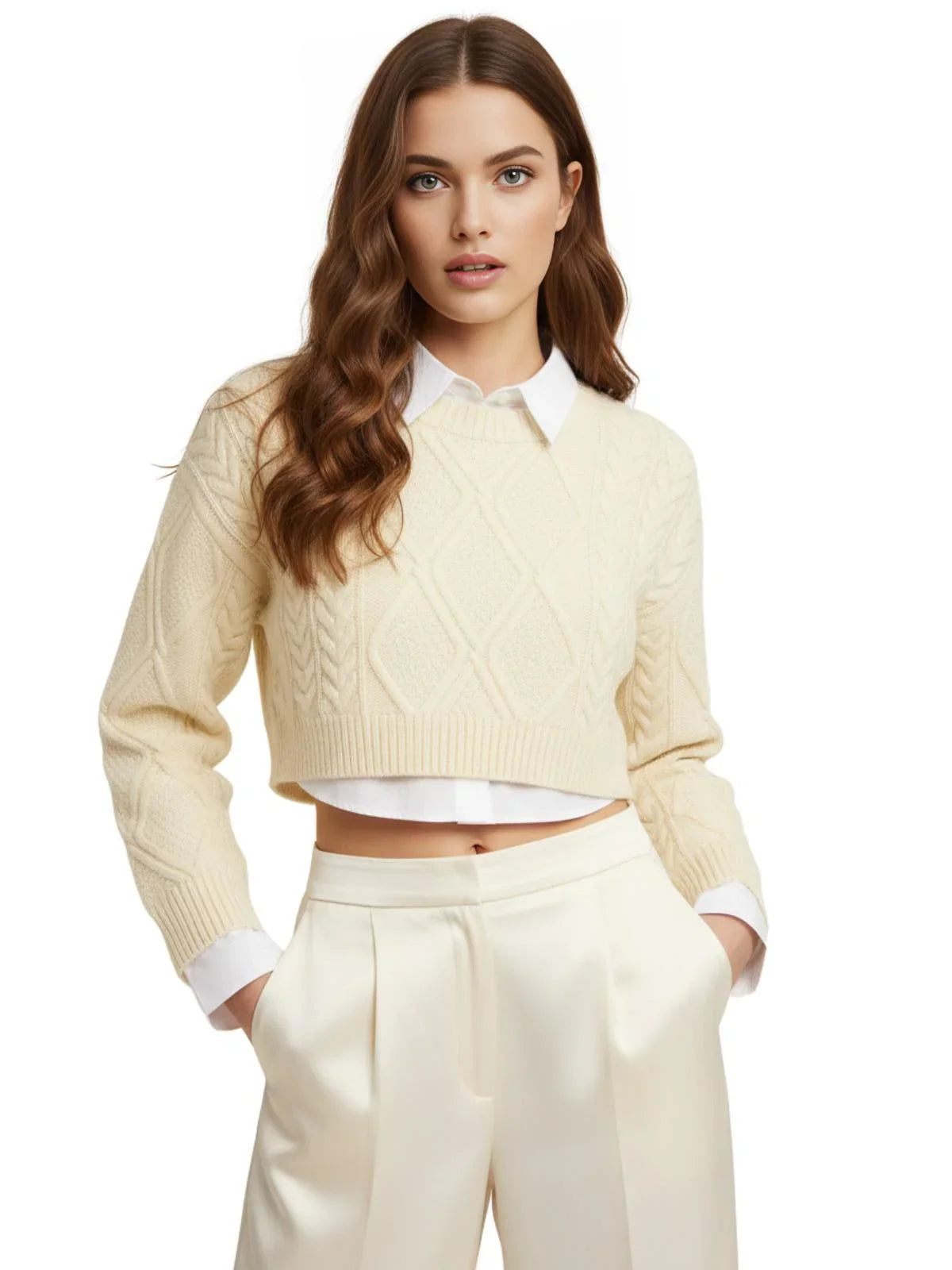 Women's Cropped Argyle Sweater Long Sleeve Oversized Sweater Autumn Winter Y2K Crop Top Streetwear