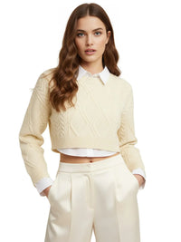 Thumbnail for Women's Cropped Argyle Sweater Long Sleeve Oversized Sweater Autumn Winter Y2K Crop Top Streetwear