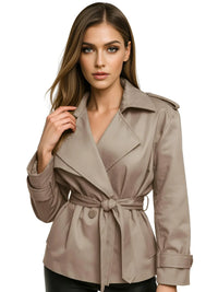 Thumbnail for Women's Cropped Trench Coat Chic Collar Lapel Wide Shoulder Jacket Fall Commuting Daily Jackets