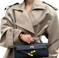 Thumbnail for Women's Cropped Trench Coat Chic Collar Lapel Wide Shoulder Jacket Fall Commuting Daily Jackets