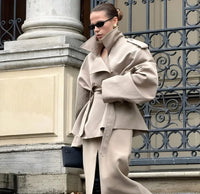 Thumbnail for Women's Cropped Trench Coat Chic Collar Lapel Wide Shoulder Jacket Fall Commuting Daily Jackets