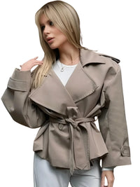 Thumbnail for Women's Cropped Trench Coat Chic Collar Lapel Wide Shoulder Jacket Fall Commuting Daily Jackets