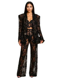 Thumbnail for Women's Custom Black Lace Suit Set 2 Piece Blazer + Pants Sexy See Through Jacket Custom Made