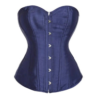 Thumbnail for Dark blue satin corset with silver buttons on a white background