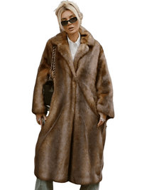 Thumbnail for Women's Dark Brown Faux Fur Long Coat Single Breasted Long Coat Winter Fluffy Plush Warm Outerwear -, Coats , Drestiny , Australia, Brown, Coats, Dark Brown, FR, Grey, L, M, New Zealand, S, United Kingdom, United States , Drestiny , www.shopdrestiny.com