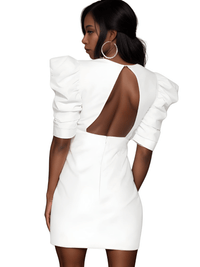 Thumbnail for Women's Deep V-Neck Puff Sleeve Dress -, Dresses , Drestiny , Australia, Canada, FR, L, M, Mini Dresses, New Zealand, S, Short Sleeves, United Kingdom, United States, White , Drestiny , www.shopdrestiny.com