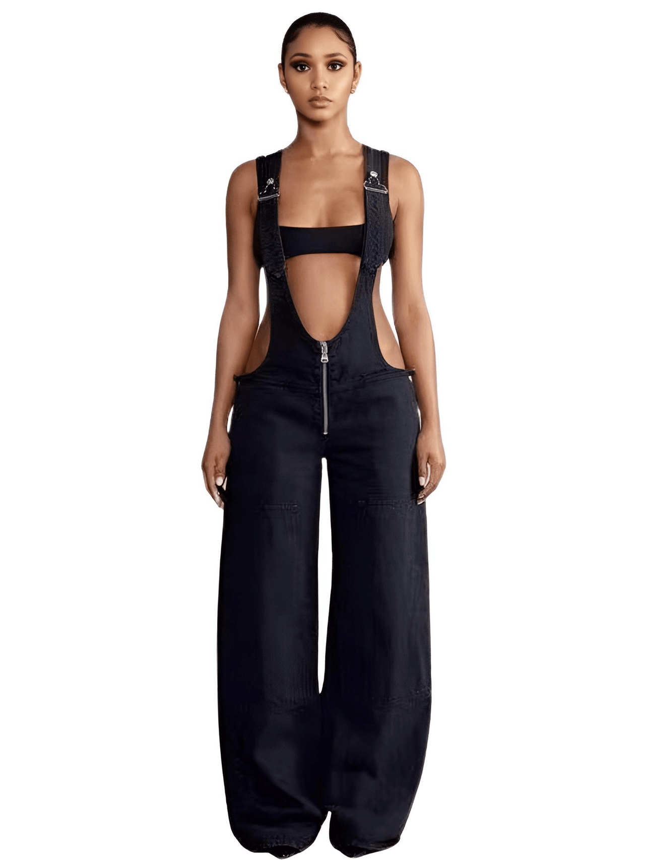 Women's Denim Overalls Exposed Zipper Detail Slant Pockets Utility Jumpsuit Streetwear Chic Stretch Fit Adjustable Straps, Drestiny, Overalls, Jumpsuits, Jeans, Casual Pants, S, M, L, Blue, Black, 4, 6, 8, 10, United States, USA, Australia, New Zealand, United Kingdom, UK, Denim overalls women, women's denim overalls, Jean overalls women, blue denim jumpsuit, denim jumpsuit, black denim overalls, shopdrestiny.com