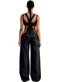 Thumbnail for Women's Denim Overalls Exposed Zipper Detail Slant Pockets Utility Jumpsuit Streetwear Chic Stretch Fit Adjustable Straps, Drestiny, Overalls, Jumpsuits, Jeans, Casual Pants, S, M, L, Blue, Black, 4, 6, 8, 10, United States, USA, Australia, New Zealand, United Kingdom, UK, Denim overalls women, women's denim overalls, Jean overalls women, blue denim jumpsuit, denim jumpsuit, black denim overalls, shopdrestiny.com