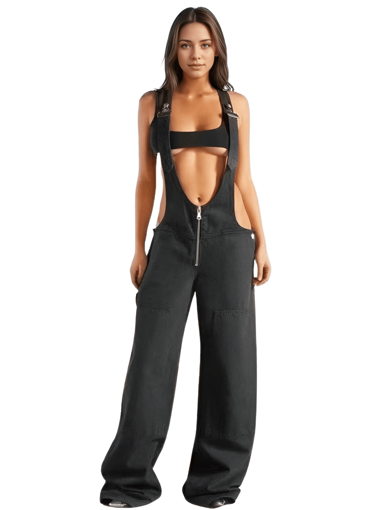 Women's Denim Overalls Exposed Zipper Detail Slant Pockets Utility Jumpsuit Streetwear Chic Stretch Fit Adjustable Straps, Drestiny, Overalls, Jumpsuits, Jeans, Casual Pants, S, M, L, Blue, Black, 4, 6, 8, 10, United States, USA, Australia, New Zealand, United Kingdom, UK, Denim overalls women, women's denim overalls, Jean overalls women, blue denim jumpsuit, denim jumpsuit, black denim overalls, shopdrestiny.com