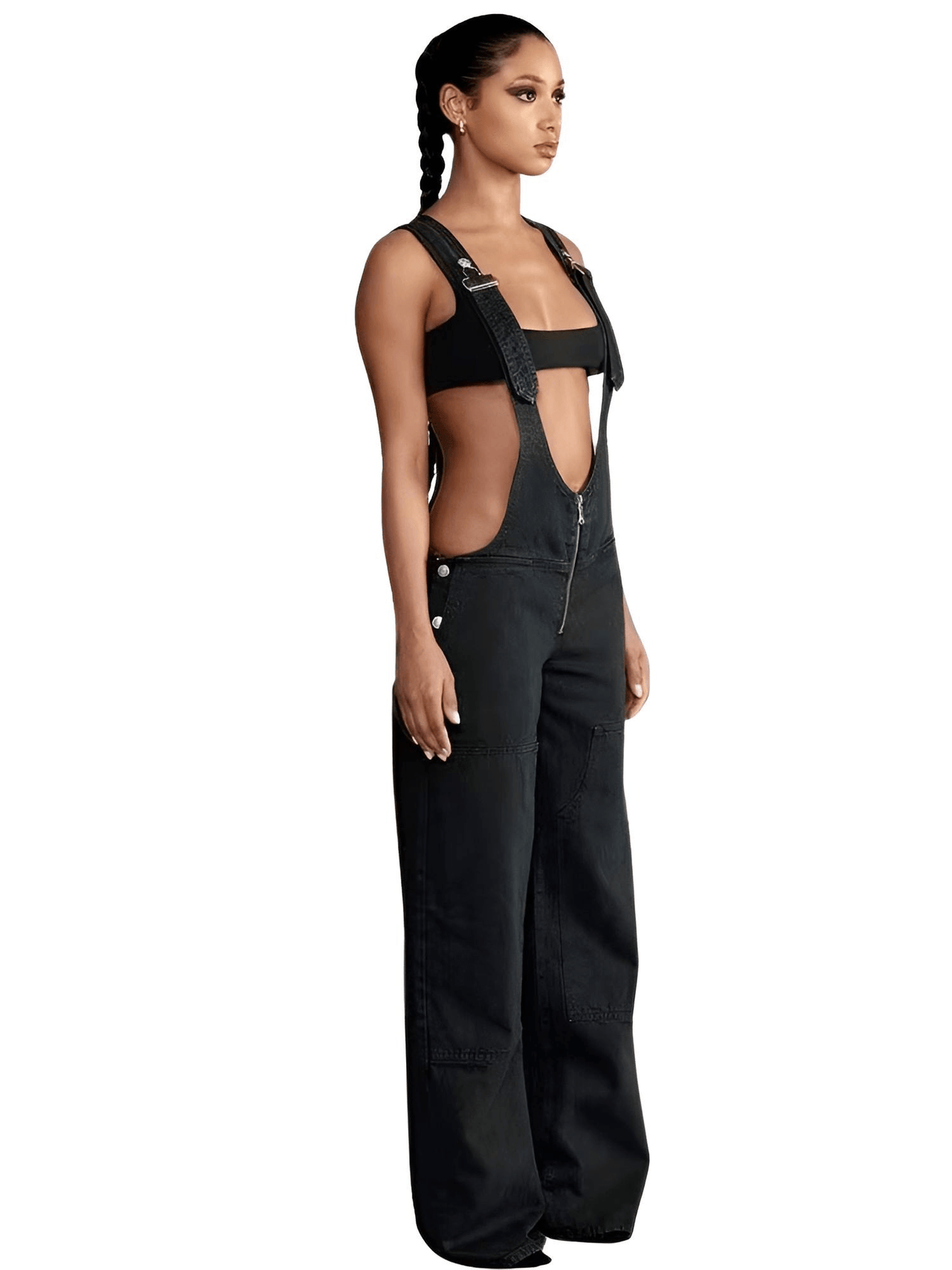 Women's Denim Overalls Exposed Zipper Detail Slant Pockets Utility Jumpsuit Streetwear Chic Stretch Fit Adjustable Straps, Drestiny, Overalls, Jumpsuits, Jeans, Casual Pants, S, M, L, Blue, Black, 4, 6, 8, 10, United States, USA, Australia, New Zealand, United Kingdom, UK, Denim overalls women, women's denim overalls, Jean overalls women, blue denim jumpsuit, denim jumpsuit, black denim overalls, shopdrestiny.com