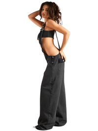 Thumbnail for Women's Denim Overalls Exposed Zipper Detail Slant Pockets Utility Jumpsuit Streetwear Chic Stretch Fit Adjustable Straps, Drestiny, Overalls, Jumpsuits, Jeans, Casual Pants, S, M, L, Blue, Black, 4, 6, 8, 10, United States, USA, Australia, New Zealand, United Kingdom, UK, Denim overalls women, women's denim overalls, Jean overalls women, blue denim jumpsuit, denim jumpsuit, black denim overalls, shopdrestiny.com