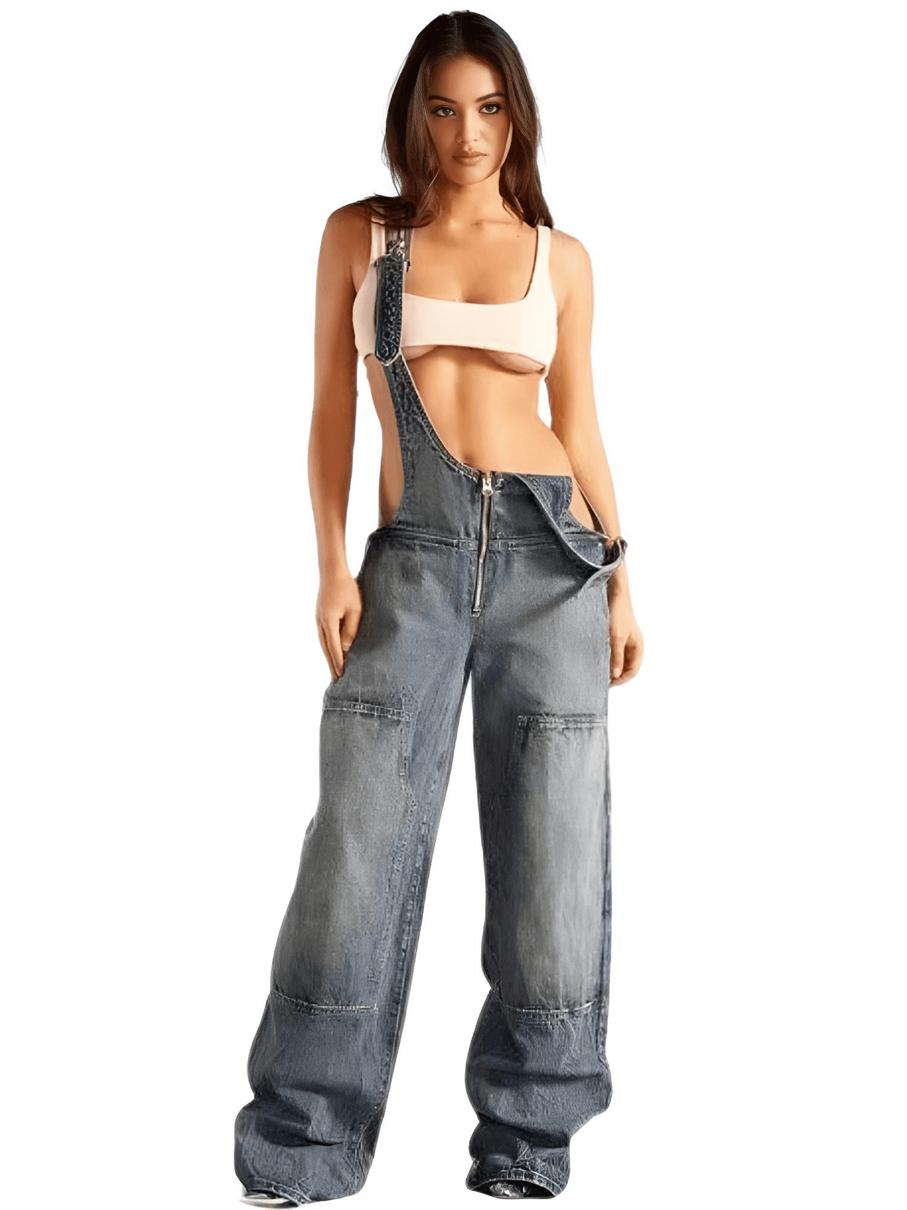 Women's Denim Overalls Exposed Zipper Detail Slant Pockets Utility Jumpsuit Streetwear Chic Stretch Fit Adjustable Straps, Drestiny, Overalls, Jumpsuits, Jeans, Casual Pants, S, M, L, Blue, Black, 4, 6, 8, 10, United States, USA, Australia, New Zealand, United Kingdom, UK, Denim overalls women, women's denim overalls, Jean overalls women, blue denim jumpsuit, denim jumpsuit, black denim overalls, shopdrestiny.com
