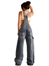Thumbnail for Women's Denim Overalls Exposed Zipper Detail Slant Pockets Utility Jumpsuit Streetwear Chic Stretch Fit Adjustable Straps, Drestiny, Overalls, Jumpsuits, Jeans, Casual Pants, S, M, L, Blue, Black, 4, 6, 8, 10, United States, USA, Australia, New Zealand, United Kingdom, UK, Denim overalls women, women's denim overalls, Jean overalls women, blue denim jumpsuit, denim jumpsuit, black denim overalls, shopdrestiny.com