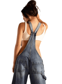 Thumbnail for Women's Denim Overalls Exposed Zipper Detail Slant Pockets Utility Jumpsuit Streetwear Chic Stretch Fit Adjustable Straps, Drestiny, Overalls, Jumpsuits, Jeans, Casual Pants, S, M, L, Blue, Black, 4, 6, 8, 10, United States, USA, Australia, New Zealand, United Kingdom, UK, Denim overalls women, women's denim overalls, Jean overalls women, blue denim jumpsuit, denim jumpsuit, black denim overalls, shopdrestiny.com