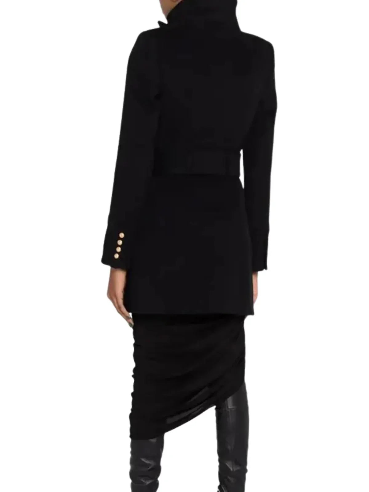 Women's Double-Breasted Wool Blend Coat Gold Buttons