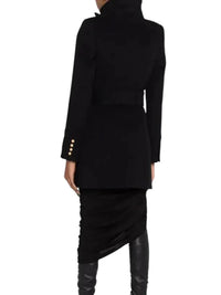 Thumbnail for Women's Double-Breasted Wool Blend Coat Gold Buttons