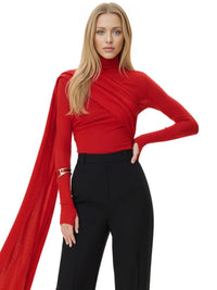 Thumbnail for Women's Draped Turtleneck Top Long Sleeve Slimming Designer Top Female Fashion