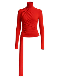 Thumbnail for Women's Draped Turtleneck Top Long Sleeve Slimming Designer Top Female Fashion