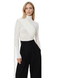 Thumbnail for Women's Draped Turtleneck Top Long Sleeve Slimming Designer Top Female Fashion