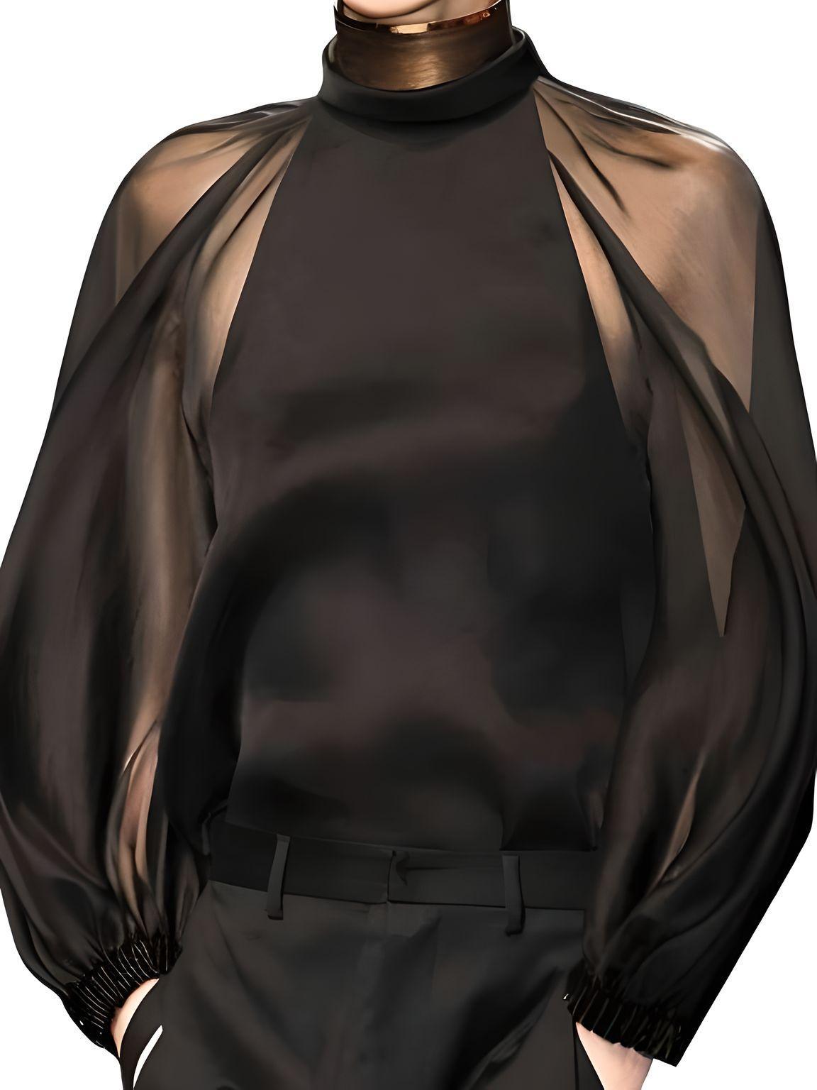 Women's Fashion Sexy Mesh See-Through Blouses Long Sleeves Loose Solid Color Casual High Street Shirt Tops, Drestiny, Blouses, Black Blouses, Casual Shirts, Dress Shirts, Mock Necks, Turtlenecks, Long Sleeves, Black, S, M, L, XL, XXL, 2XL, United States, Canada, Australia, New Zealand, United Kingdom, shopdrestiny.com